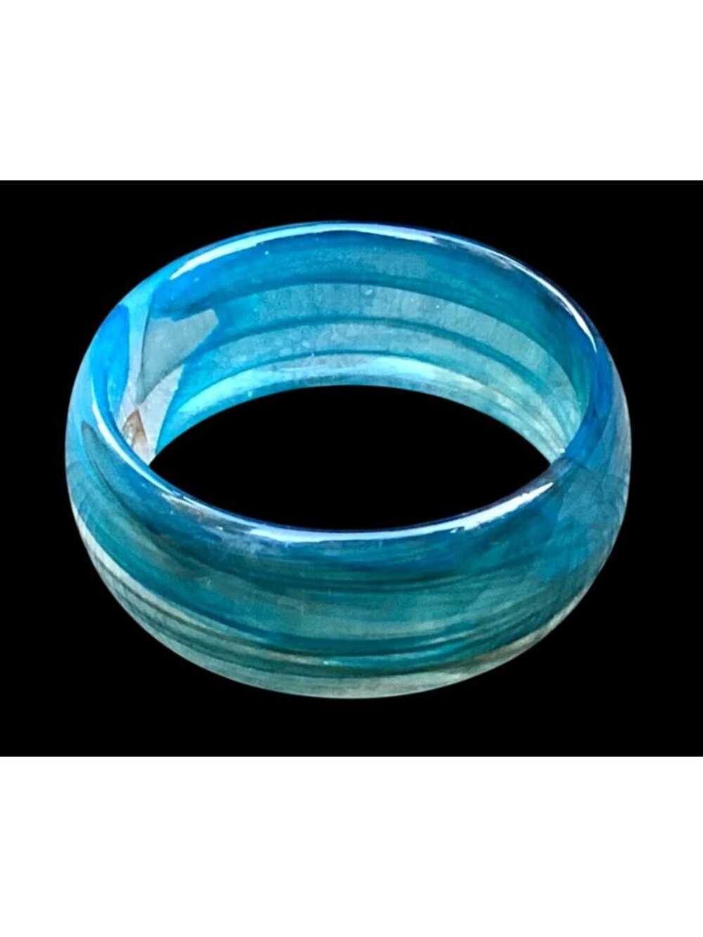 Wide Aqua Blue Marbled Transparent Lucite Bangle Bracelet
